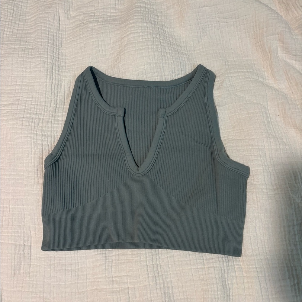 Gray-blue Ribbed Women's workout top
